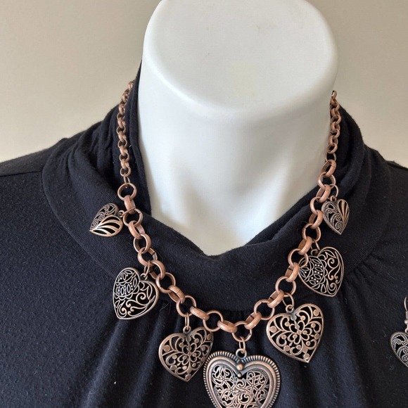 Necklace Earring Set Heart Statement Jewelry Adjustable Copper Beauty Accessory - Picture 3 of 11
